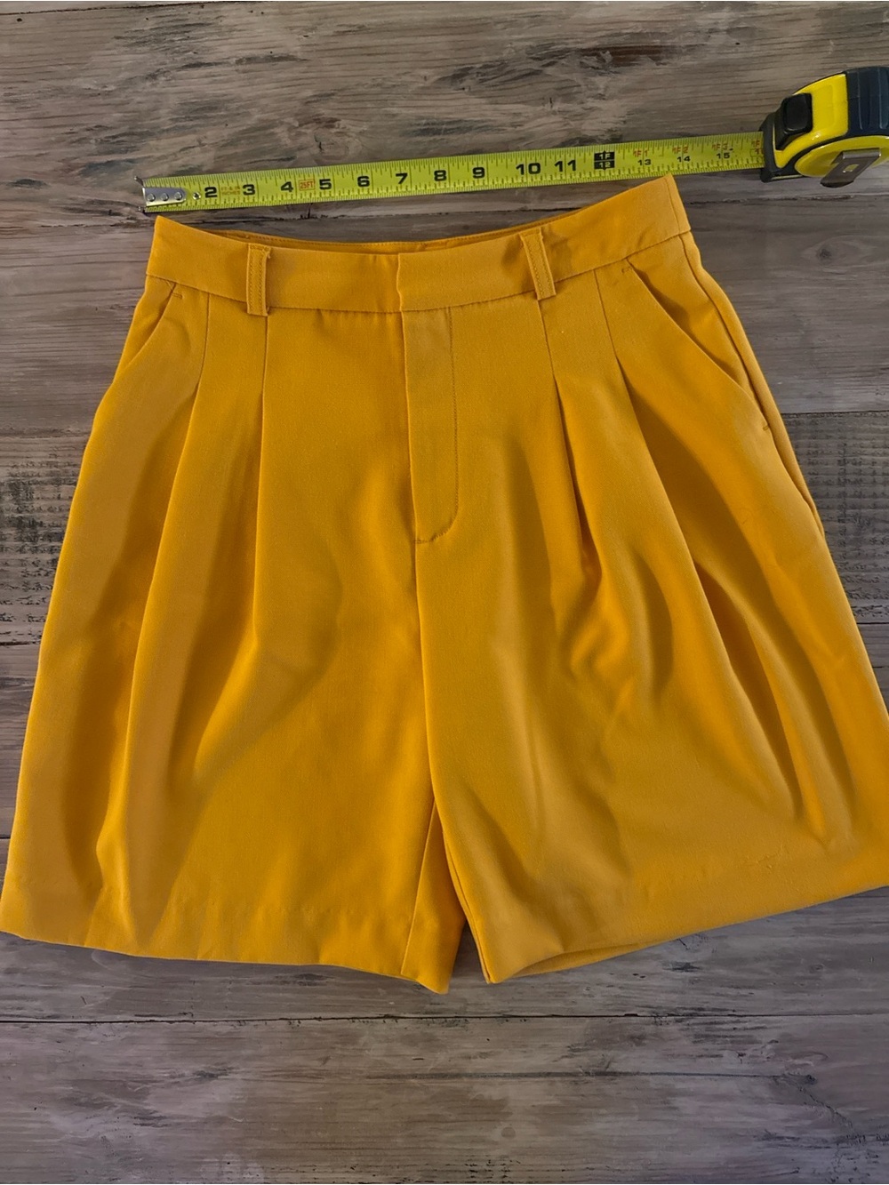 Anthropologie Mustard Yellow Pleated High-Rise Shorts